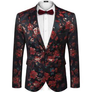Mens Floral Tuxedo Jackets Slim Fit Suit Blazer Jacket for Dinner Prom Wedding